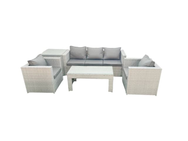 Fimous Rattan Garden Furniture Set 5 Pieces Outdoor Garden Sofa Oblong Coffee Table Set with 2 Chairs Side Tabe Light Grey Mixed Light Grey