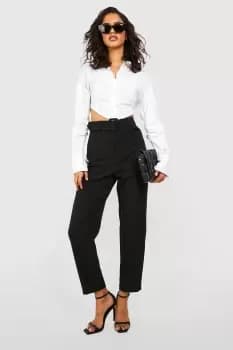 Wide Buckle Belt Straight Tapered Trouser