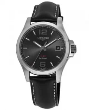 Longines Conquest V.H.P. 41mm Black Dial Black Leather Strap Mens Watch L3.716.4.56.2 L3.716.4.56.2