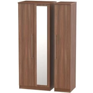 Robert Dyas Edina Ready Assembled Tall 3-Door Mirrored Wardrobe - Walnut