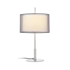 Saba 1 Light Table Lamp White, Matt Nickel with Double Shade, E27