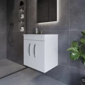 Nuie - Athena Wall Hung 2-Door Vanity Unit and Worktop 500mm Wide - Gloss White