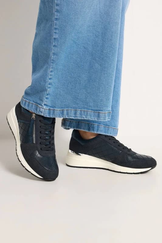Yours Womens Quilted Wedge Trainers In Wide E Fit in Dark Navy Size: 6E Dark Navy Female 6E