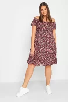 Shirred Bardot Mini Dress