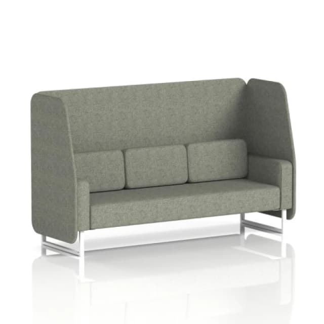 Brixworth 3 Seater Open Office Booth with White Legs in Rivet Fabric - Vitreous Panels and Sofa
