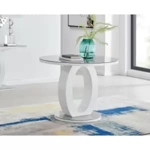 Furniturebox Giovani Round 2 4 Seat 100cm White High Gloss Dining Table with Grey Glass Top and Unique Modern Halo Structural Plinth Base