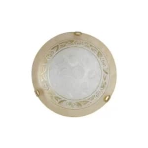 Fan Europe ROSY 2 Light Patterned Glass Flush Ceiling Light Amber 40cm