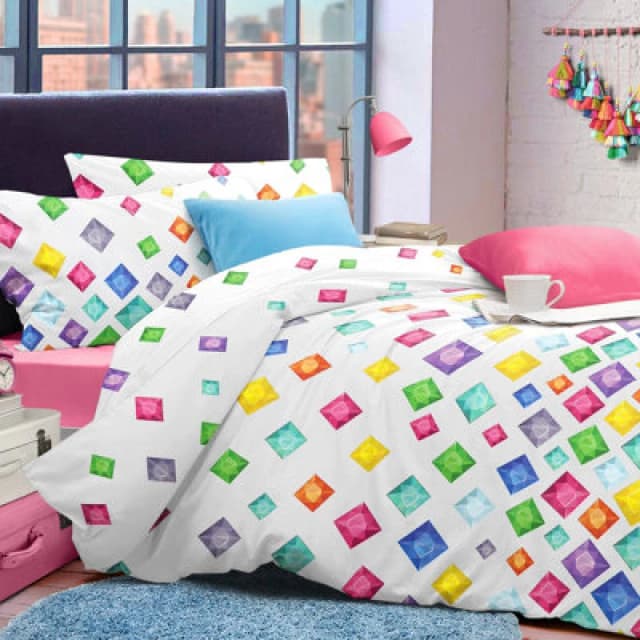 Velosso Jewels White Cotton Rich Printed Duvet Cover & Pillowcase Set Size: King Multicolor Unisex King