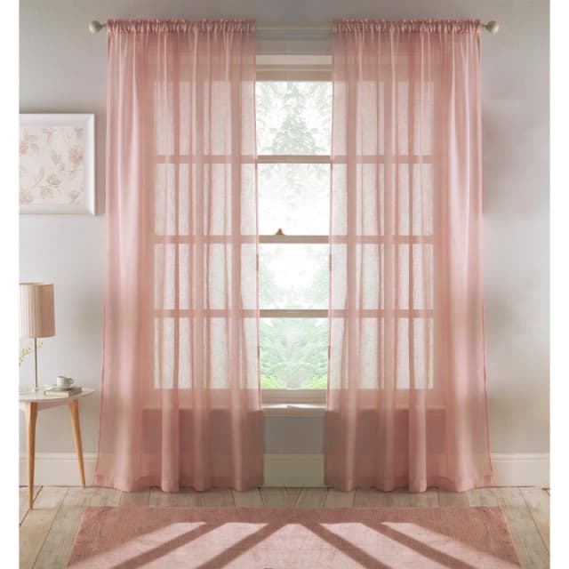 Tyrone Textiles Recycled Eco Friendly Linen Look Plan Voile Panel Pair with Rod Pocket- Ready To Hang Pink