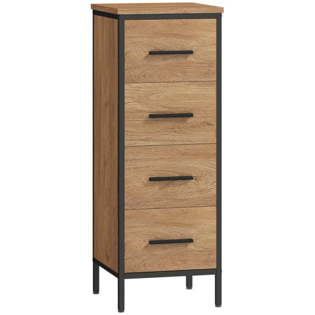 HOMCOM Narrow Bathroom Storage Cabinet with 4 Drawers for Small Spaces, Oak, Brown 834-835V00AK