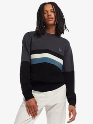 Fred Perry Colourblock Crew Neck Jumper, Gunmetal, Size L, Men