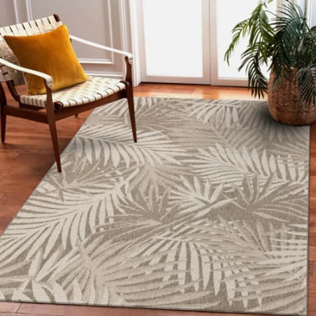 RugsX Carpet Sizal Floorlux 20504 Leaves Taupe / Champagne Jungle 60X110 Cm