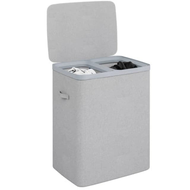 Gr8 Home Grey Double Laundry Seperation Hamper Bin Large Clothes Washing Basket With Lid