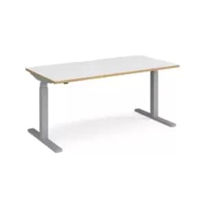 Height Adjustable Desk Rectangular Desk 1600mm White/Oak Tops With Silver Frames 800mm Depth Elev8 Touch