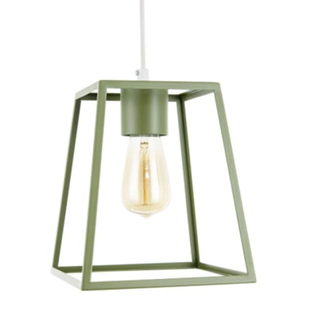 Happy Homewares Olive Green Industrial Lantern Lamp Shade With Square Top And Bottom