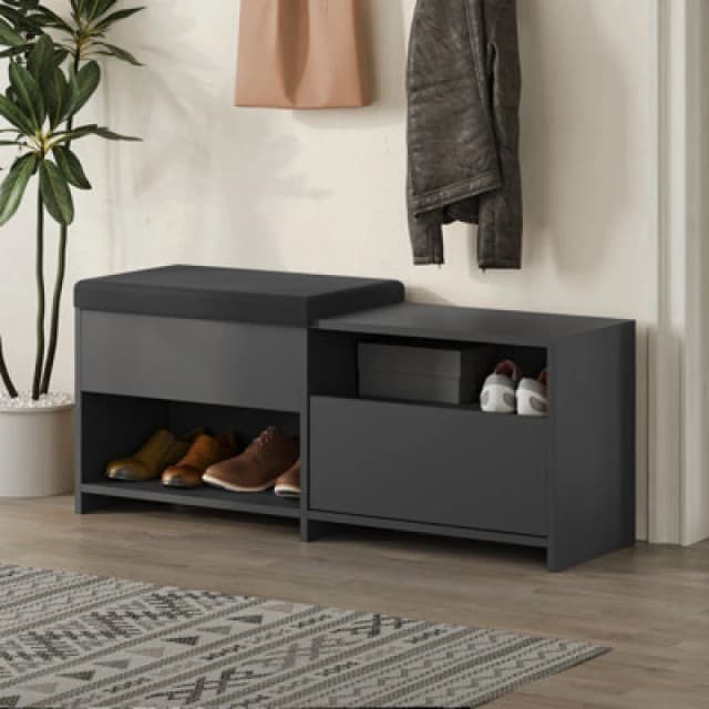 Decortie Shoe Bench Storage 40.5X120.3X51Cm Particleboard Anthracite Grey, Black 8683628015230