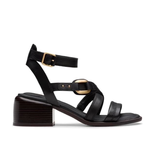 Clarks Clarks Women Morwyn Strap Black Leather Heeled Sandals Size: 6-Standard Fit Black 6-Standard Fit Female 5063421057324