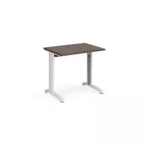 TR10 straight desk 800mm x 600mm - white frame and walnut top