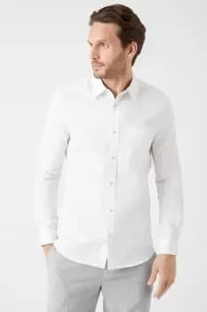Mens White Slim Fit Textured White Ditsy Print Shirt