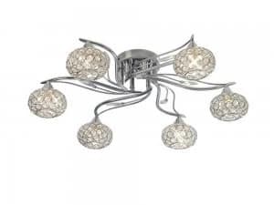 Flush Ceiling 6 Light Polished Chrome, Crystal