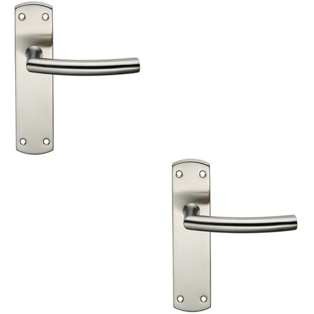 Loops 2x Curved Bar Lever Door Handle on Latch Backplate 172 x 44mm Satin Steel Metallics