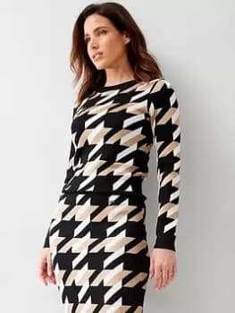 BOSS Furkina Houndstooth Knitted Top - Multi, Size L, Women