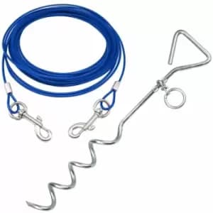 Pet Dog Puppy Outdoor Tie Out Lead Leash Extension Wire Cable Metal Stake Anchor - Blue - X-Large