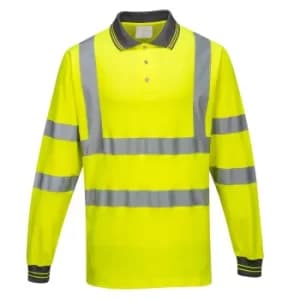 Portwest Class 3 Hi Vis Cotton Comfort Long Sleeved Polo Shirt Yellow 2XL