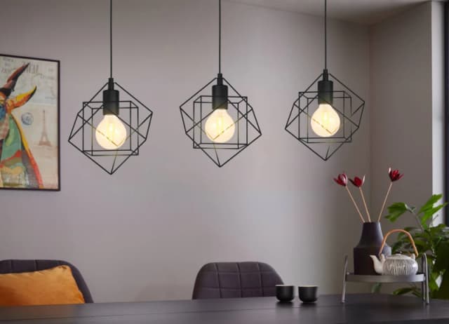 EGLO Eglo Straiton Black Steel Modern Geometric 3 Light Pendant Black One Size Unisex 9002759433611
