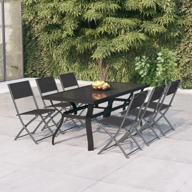 VIDAXL 7 Piece Garden Dining Set Grey and Black Vidaxl 8720286980842