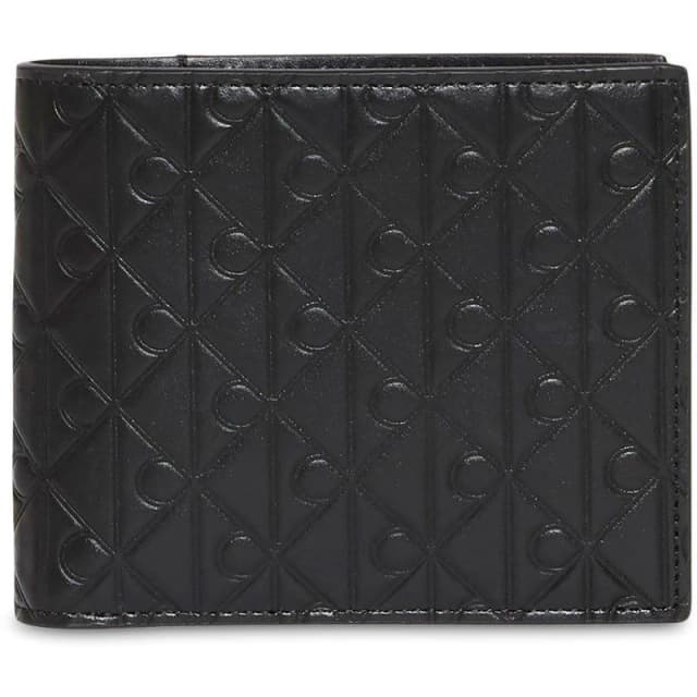 Calvin Klein Mens Embossed Emblem Leather Coin Pocket Billfold Wallet Black male One Size
