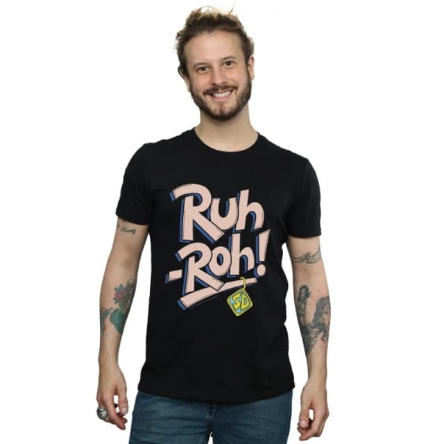 Scooby Doo Scooby Doo Men Ruh-Roh Dog Tag T-Shirt in Black Size: Small Black S Male 5059400892109