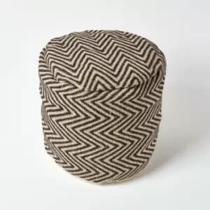 Black and Cream Chevron Pattern Circular Pouffe - Black & Natural - Homescapes