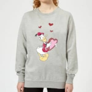 Disney Donald Duck Love Heart Womens Sweatshirt - Grey - L