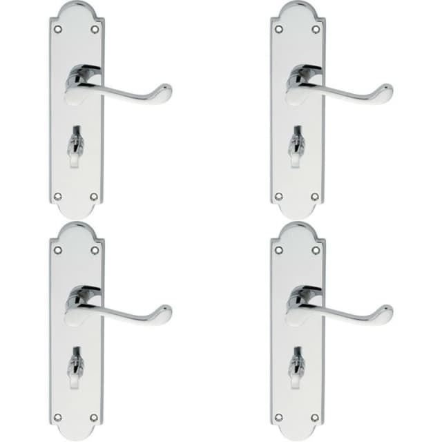 Loops 4x PAIR Victorian Scroll Lever on Bathroom Backplate 205 x 49mm Polished Chrome Multi