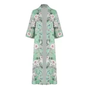 Yumi Sage Green Tropical Palm Print Kimono - Green