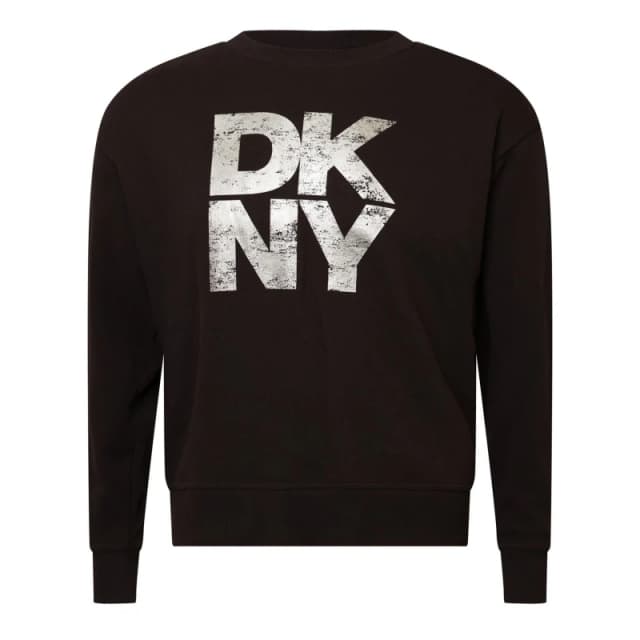 DKNY Distressed Stacked Foil Logo Crew Neck Sweatshirt Brown female M