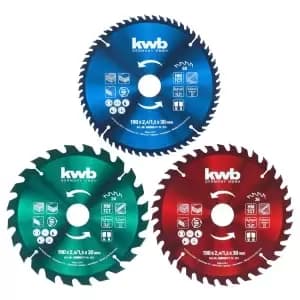 Einhell kwb 40,24 &18Teeth 3 Piece Colour Coded Circular Saw Blade In Storage Case - 190 x30 mm