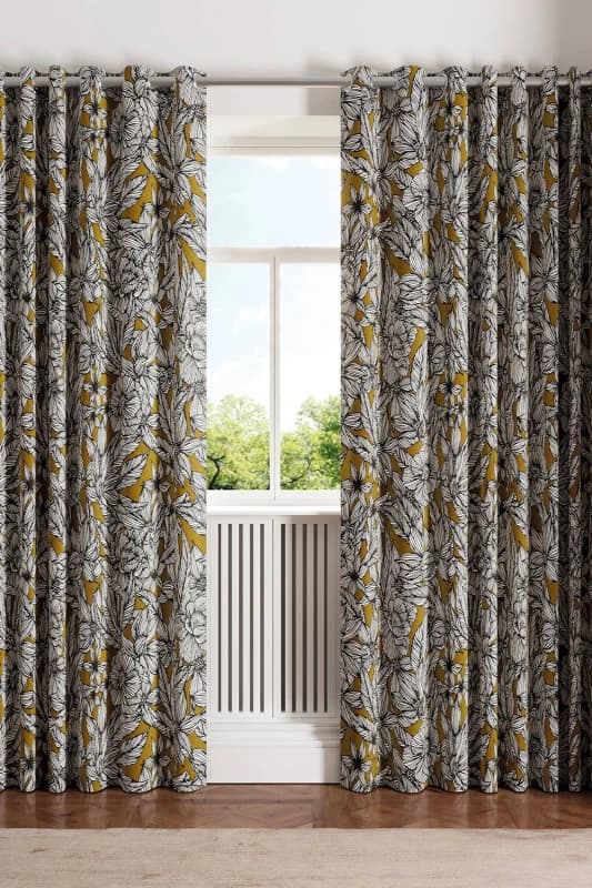 Ted Baker 'Vietnm' Cotton Lined Curtains in Gold Size: 228cm width x 183cm drop Gold Unisex 228cm width x 183cm drop