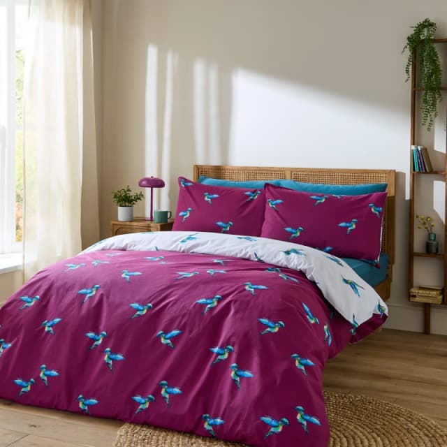Their Nibs Hummingbird Cotton Reversible Duvet Cover Set Plum unisex Double