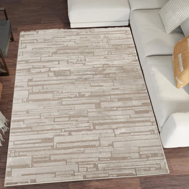Hamilton Modern Sheen Area Rug - Blocked Bold Geometric Design Mocha 200Cm X 290Cm