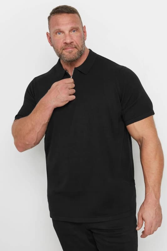 BadRhino Knitted Short Sleeve Zip Polo Shirt Black