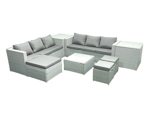 Fimous Rattan Garden Outdoor Furniture Set 9 Seater Rattan Garden Sofa Set with 3 Footstools 2 Side Tables Light Grey Mixed Light Grey