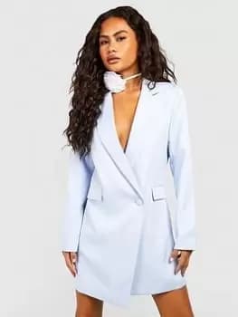 Boohoo Asymmetric Wrap Front Blazer Dress - Powder Blue Size 10, Women