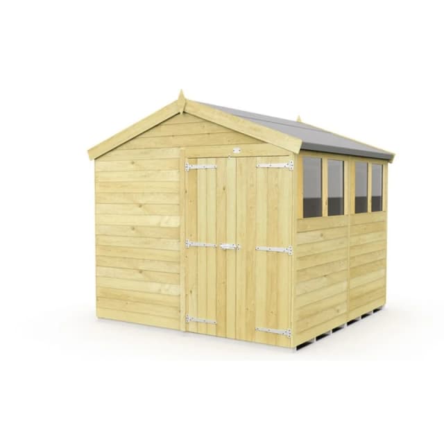 Buttercup Farm 8 x 8 Feet Apex Shed - Double Door W/ Windows - L243 x W231 x H217cm in Brown Brown Unisex