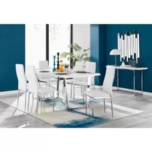 Furniture Box Kylo White High Gloss Dining Table and 6 White Milan Chrome Leg Chairs