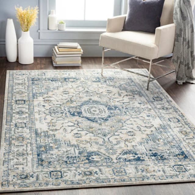 Livabliss Vintage Oriental Boho Dark Blue Dalila Area Rug 160 X 220 Cm - Easy Care, Non Shedding, Ideal For Living Room & Bedroom