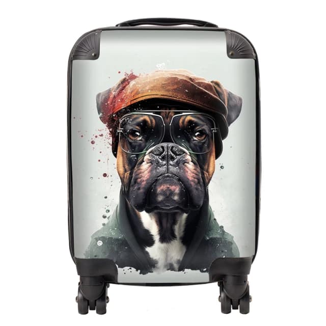 Warren Reed - Designer Boxer Dog With Hat Splashart Suitcase Size: Large Multicolor Unisex Large