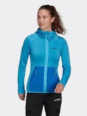 adidas Terrex Tech Flooce Light Hooded Hiking Jacket, Blue Size M Women