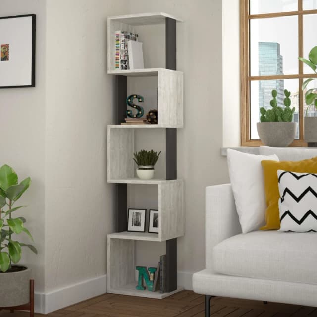 DECORTIE Decortie - Piri Modern Bookcase Display Unit Tall 161cm - Ancient White / Anthracite Grey - Anthracite Grey M.KT.02.16410.2